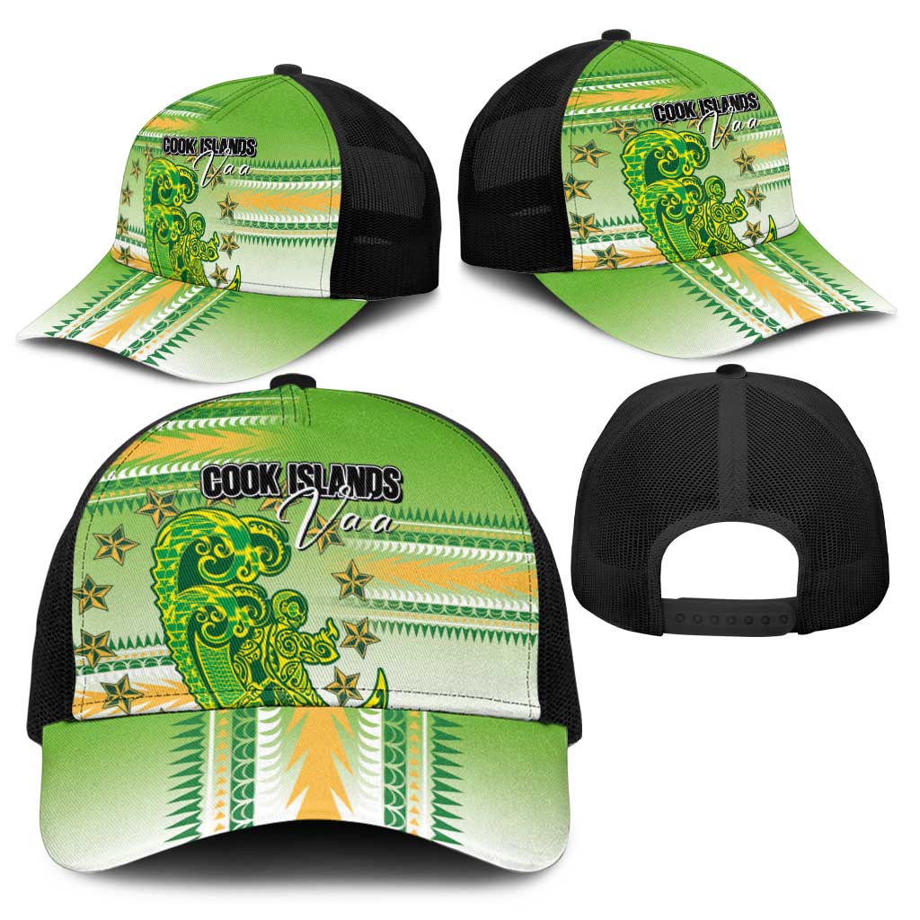 Cook Islands Va'a Race Baseball Net Cap Te Tatau Tattoos Sporty Style Green-White Color - Polynesian Pride