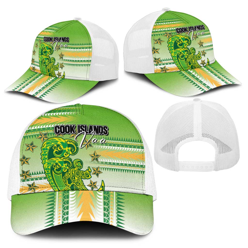Cook Islands Va'a Race Baseball Net Cap Te Tatau Tattoos Sporty Style Green-White Color - Polynesian Pride
