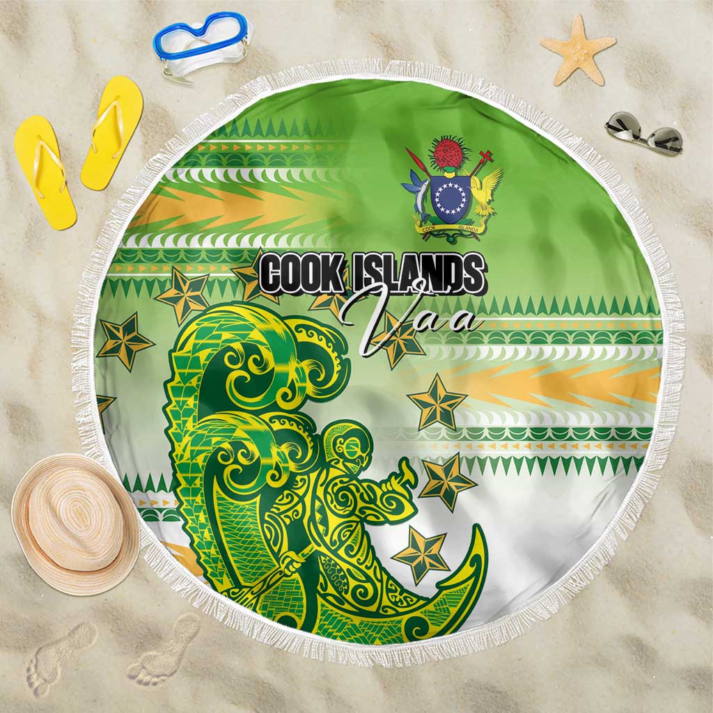 Cook Islands Va'a Race Beach Blanket Te Tatau Tattoos Sporty Style Green-White Color - Polynesian Pride