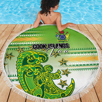Cook Islands Va'a Race Beach Blanket Te Tatau Tattoos Sporty Style Green-White Color - Polynesian Pride