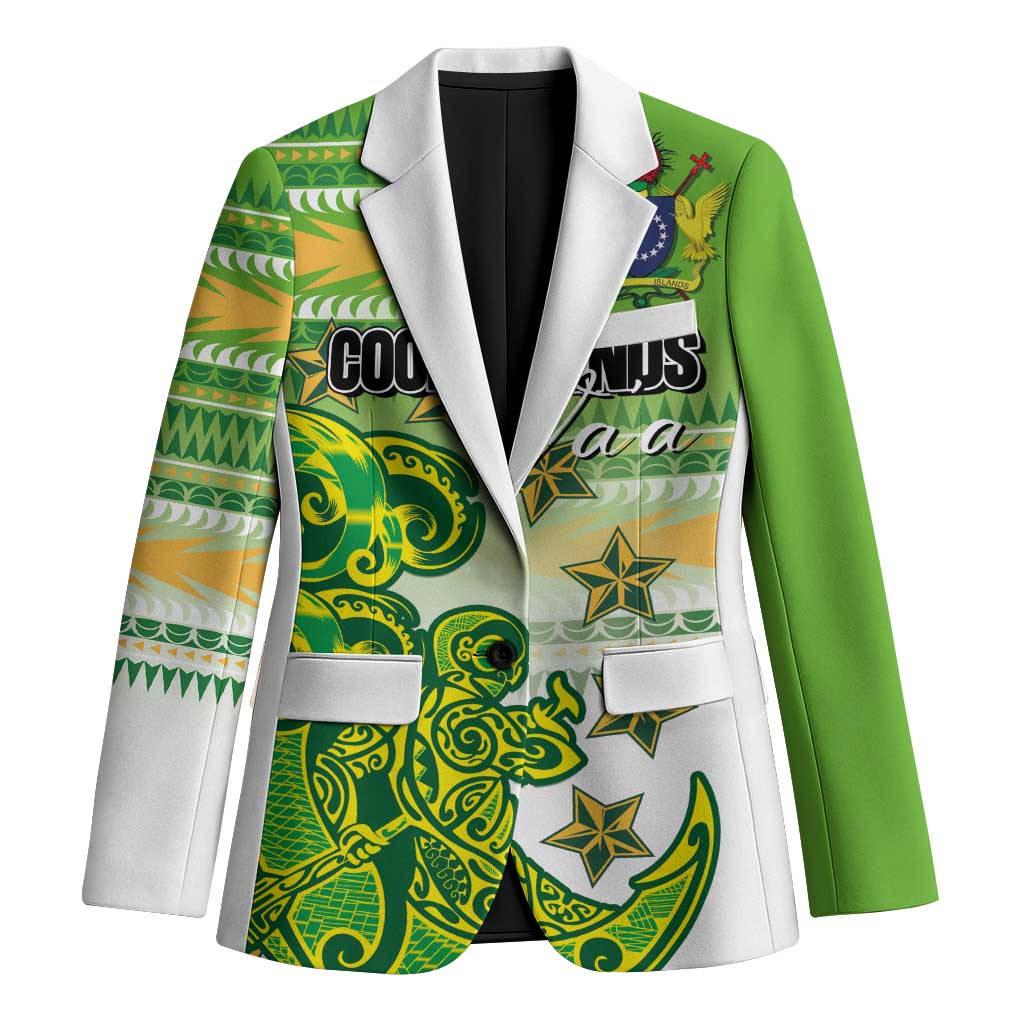 Personalised Cook Islands Va'a Race Blazer Te Tatau Tattoos Sporty Style Green-White Color - Polynesian Pride