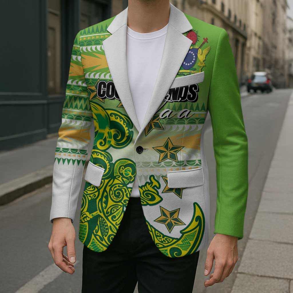 Personalised Cook Islands Va'a Race Blazer Te Tatau Tattoos Sporty Style Green-White Color - Polynesian Pride