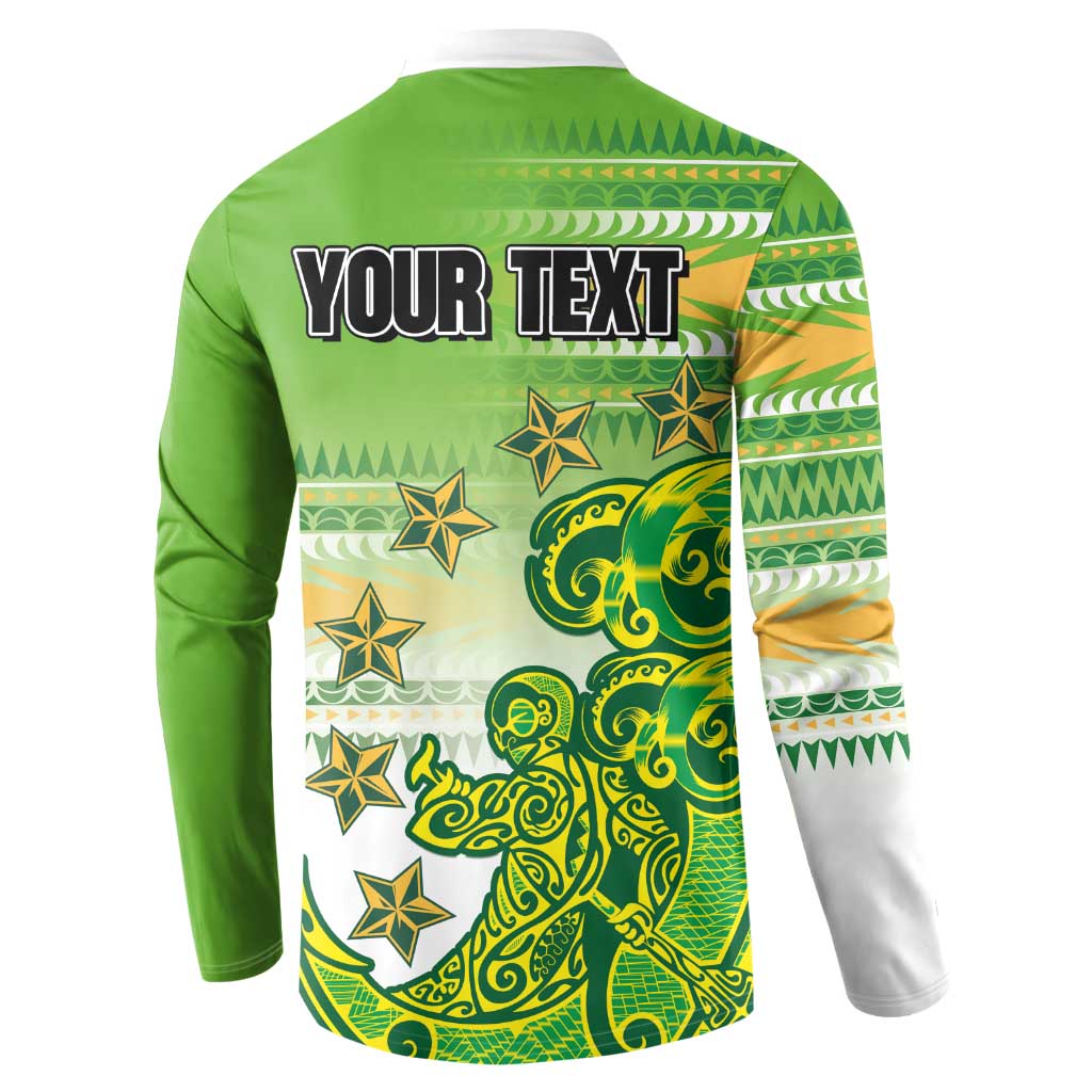 Personalised Cook Islands Va'a Race Button Sweatshirt Te Tatau Tattoos Sporty Style Green-White Color - Polynesian Pride