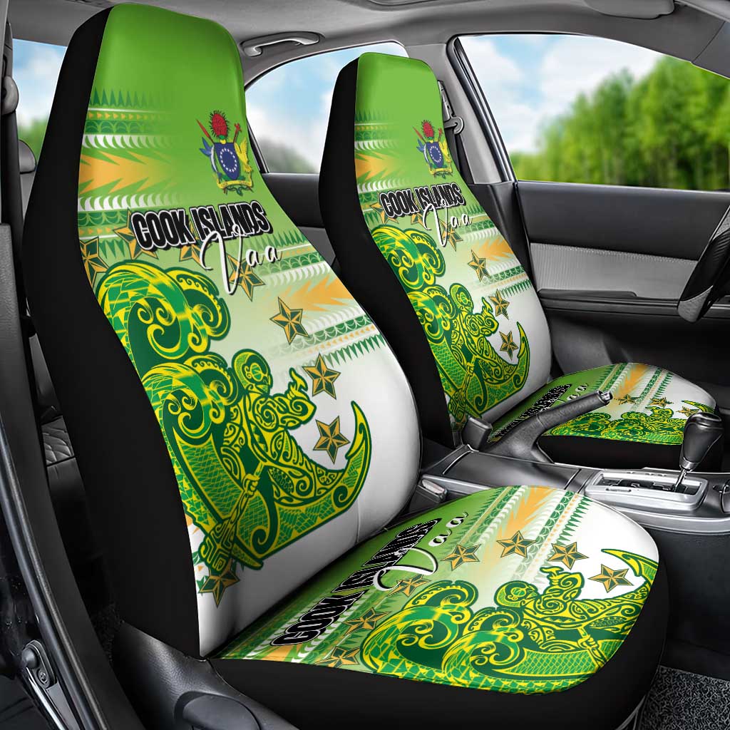 Cook Islands Va'a Race Car Seat Cover Te Tatau Tattoos Sporty Style Green-White Color - Polynesian Pride