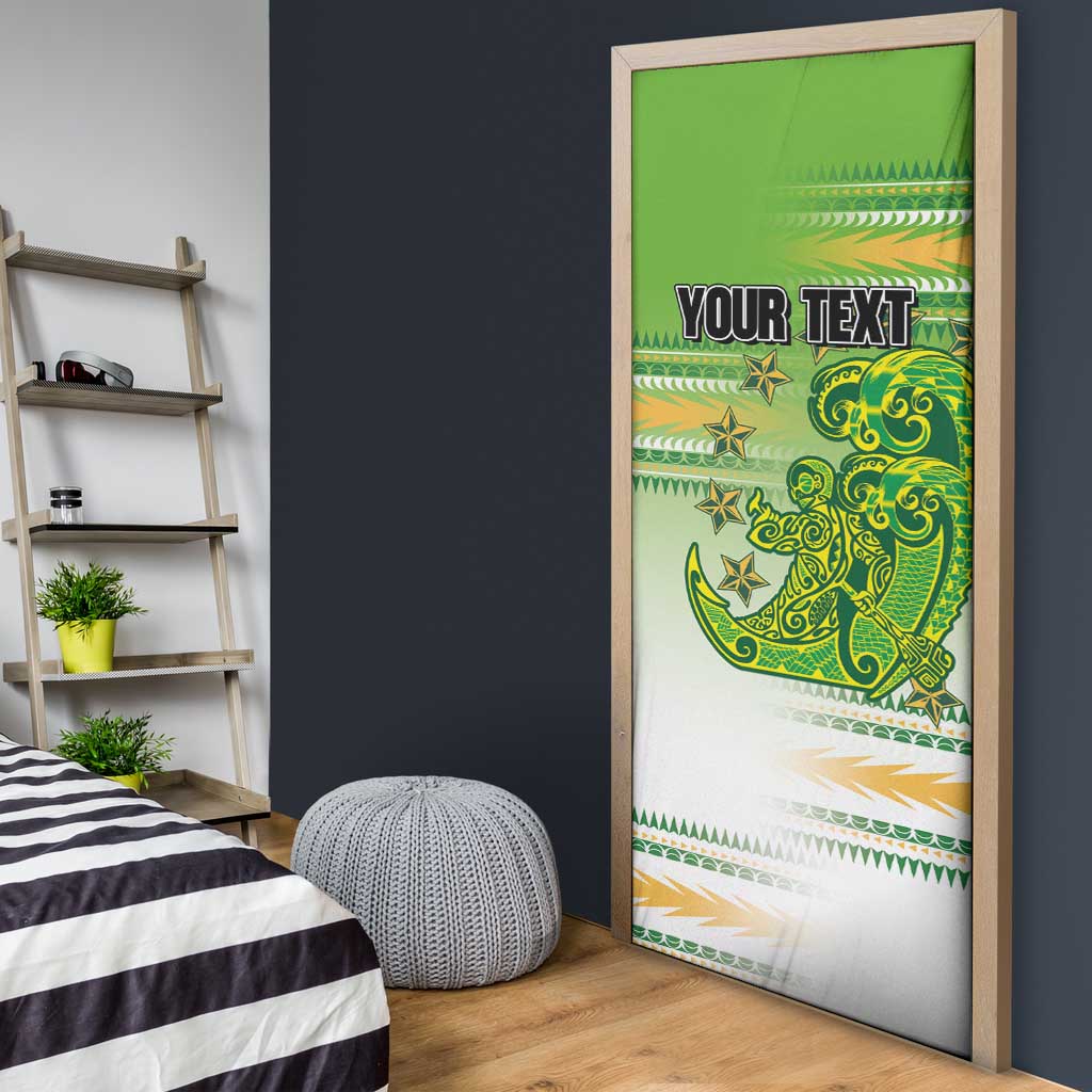 Personalised Cook Islands Va'a Race Door Cover Te Tatau Tattoos Sporty Style Green-White Color - Polynesian Pride