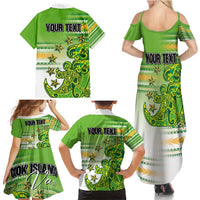 Personalised Cook Islands Va'a Race Family Matching Summer Maxi Dress and Hawaiian Shirt Te Tatau Tattoos Sporty Style Green-White Color - Polynesian Pride