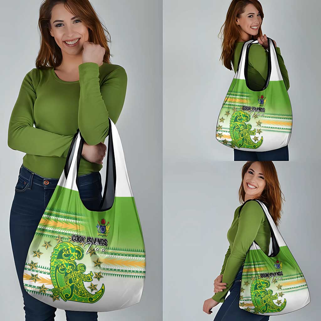 Cook Islands Va'a Race Grocery Bag Te Tatau Tattoos Sporty Style Green-White Color - Polynesian Pride