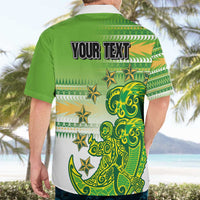 Personalised Cook Islands Va'a Race Hawaiian Shirt Te Tatau Tattoos Sporty Style Green-White Color - Polynesian Pride