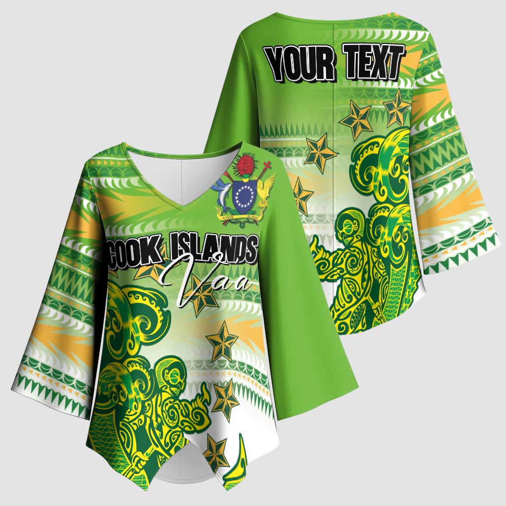 Personalised Cook Islands Va'a Race Kimono Sleeve Blouse Te Tatau Tattoos Sporty Style Green-White Color - Polynesian Pride