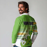 Personalised Cook Islands Va'a Race Long Sleeve Polo Shirt Te Tatau Tattoos Sporty Style Green-White Color - Polynesian Pride