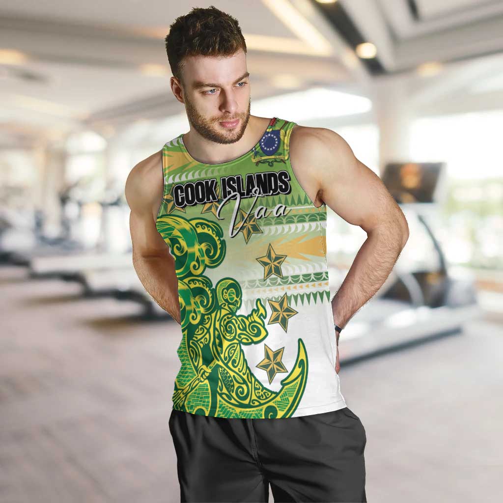 Personalised Cook Islands Va'a Race Men Tank Top Te Tatau Tattoos Sporty Style Green-White Color - Polynesian Pride