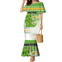 Personalised Cook Islands Va'a Race Mermaid Dress Te Tatau Tattoos Sporty Style Green-White Color - Polynesian Pride