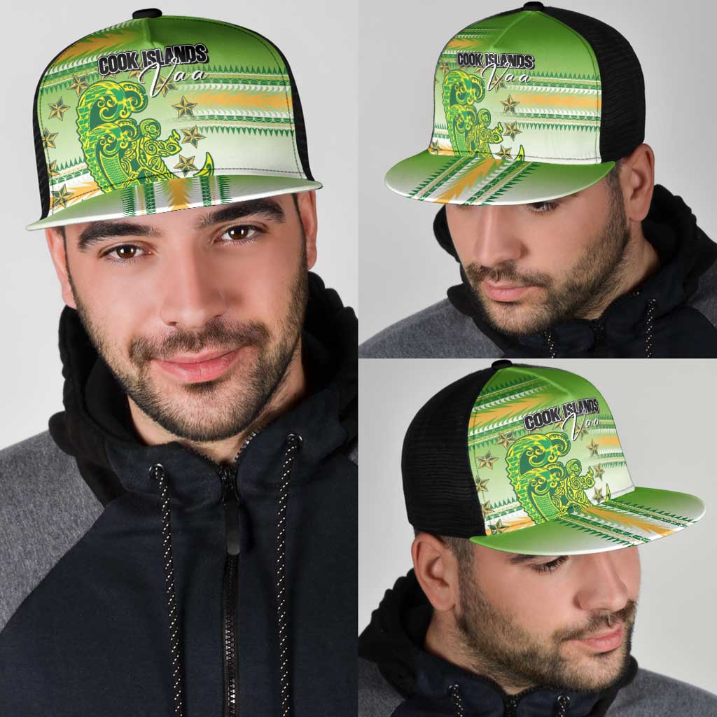 Cook Islands Va'a Race Mesh Trucker Cap Te Tatau Tattoos Sporty Style Green-White Color - Polynesian Pride