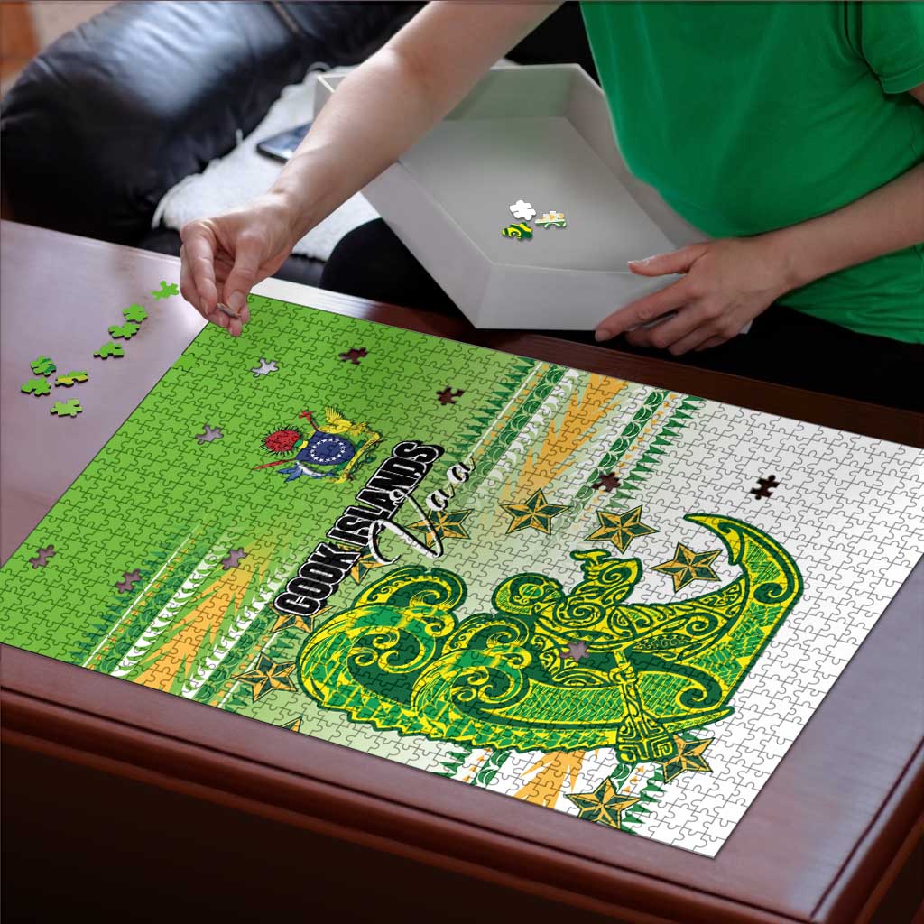 Cook Islands Va'a Race Puzzle Te Tatau Tattoos Sporty Style Green-White Color - Polynesian Pride