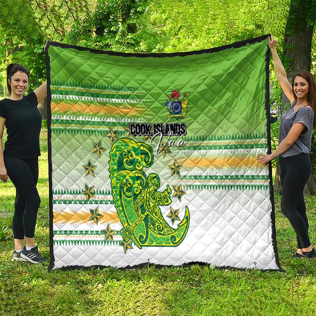 Cook Islands Va'a Race Quilt Te Tatau Tattoos Sporty Style Green-White Color - Polynesian Pride
