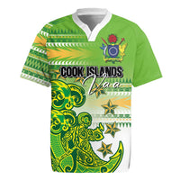 Personalised Cook Islands Va'a Race Rugby Jersey Te Tatau Tattoos Sporty Style Green-White Color - Polynesian Pride