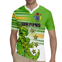 Personalised Cook Islands Va'a Race Rugby Jersey Te Tatau Tattoos Sporty Style Green-White Color - Polynesian Pride