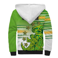 Personalised Cook Islands Va'a Race Sherpa Hoodie Te Tatau Tattoos Sporty Style Green-White Color - undefined