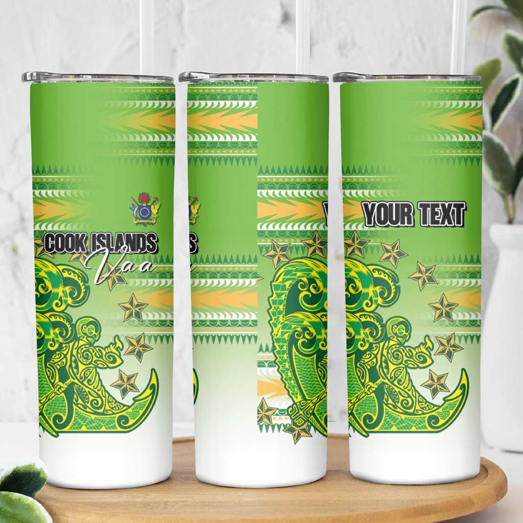 Personalised Cook Islands Va'a Race Skinny Tumbler Te Tatau Tattoos Sporty Style Green-White Color - Polynesian Pride