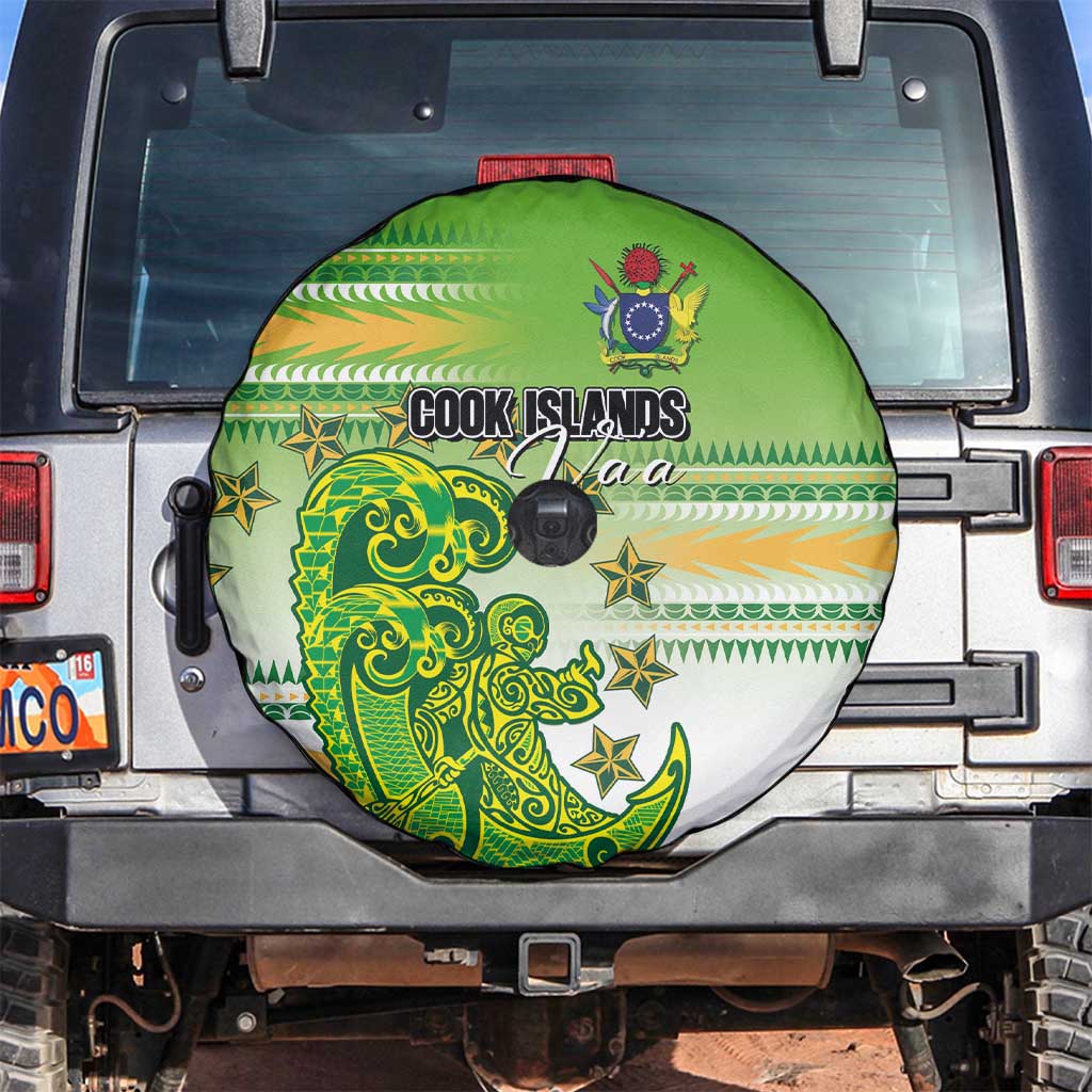 Cook Islands Va'a Race Spare Tire Cover Te Tatau Tattoos Sporty Style Green-White Color - Polynesian Pride