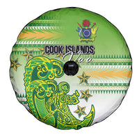 Cook Islands Va'a Race Spare Tire Cover Te Tatau Tattoos Sporty Style Green-White Color - Polynesian Pride