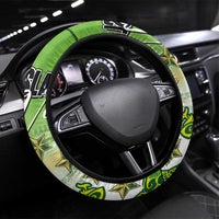Cook Islands Va'a Race Steering Wheel Cover Te Tatau Tattoos Sporty Style Green-White Color - Polynesian Pride