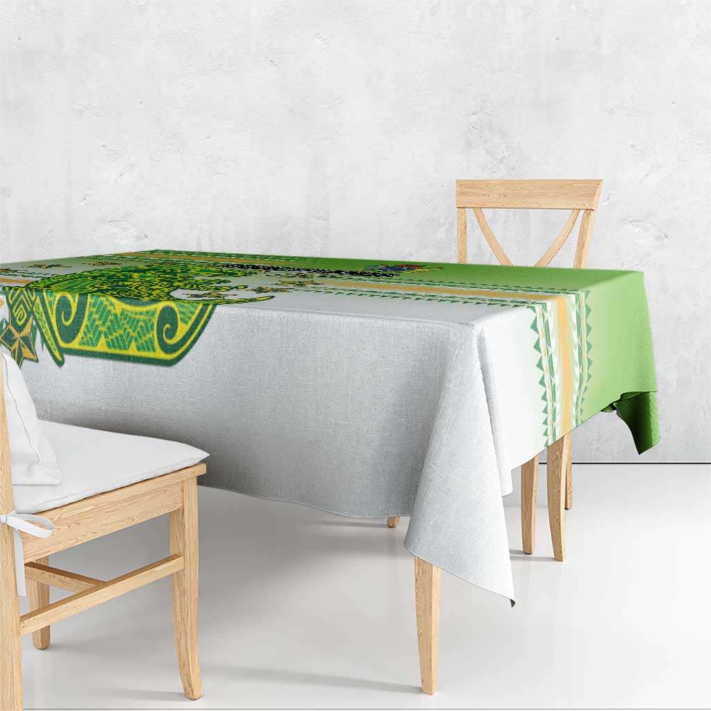 Cook Islands Va'a Race Tablecloth Te Tatau Tattoos Sporty Style Green-White Color - Polynesian Pride