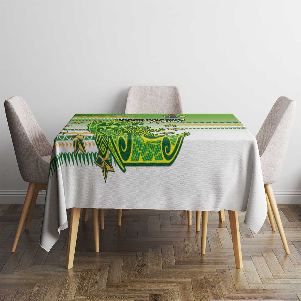 Cook Islands Va'a Race Tablecloth Te Tatau Tattoos Sporty Style Green-White Color - Polynesian Pride