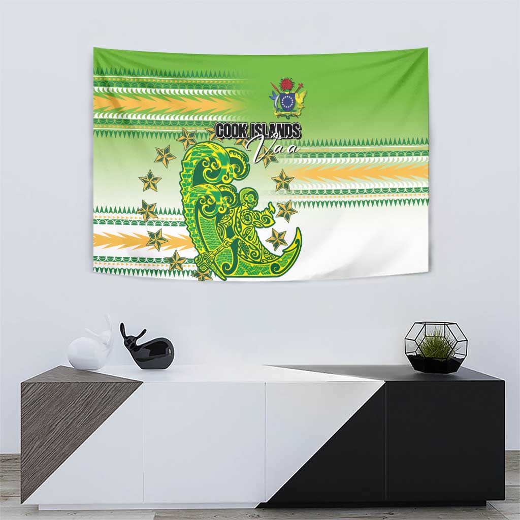 Cook Islands Va'a Race Tapestry Te Tatau Tattoos Sporty Style Green-White Color - Polynesian Pride