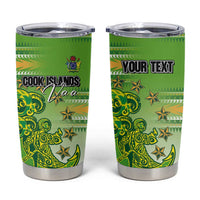 Personalised Cook Islands Va'a Race Tumbler Cup Te Tatau Tattoos Sporty Style Green-White Color - Polynesian Pride