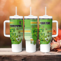 Personalised Cook Islands Va'a Race Tumbler With Handle Te Tatau Tattoos Sporty Style Green-White Color - Polynesian Pride
