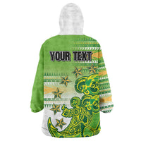 Personalised Cook Islands Va'a Race Wearable Blanket Hoodie Te Tatau Tattoos Sporty Style Green-White Color - Polynesian Pride