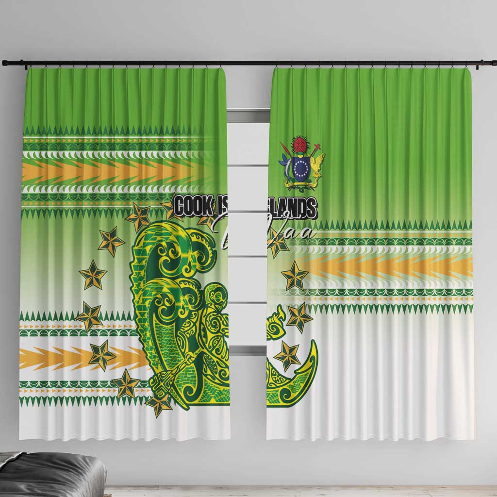 Cook Islands Va'a Race Window Curtain Te Tatau Tattoos Sporty Style Green-White Color - Polynesian Pride
