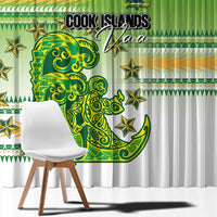 Cook Islands Va'a Race Window Curtain Te Tatau Tattoos Sporty Style Green-White Color - Polynesian Pride