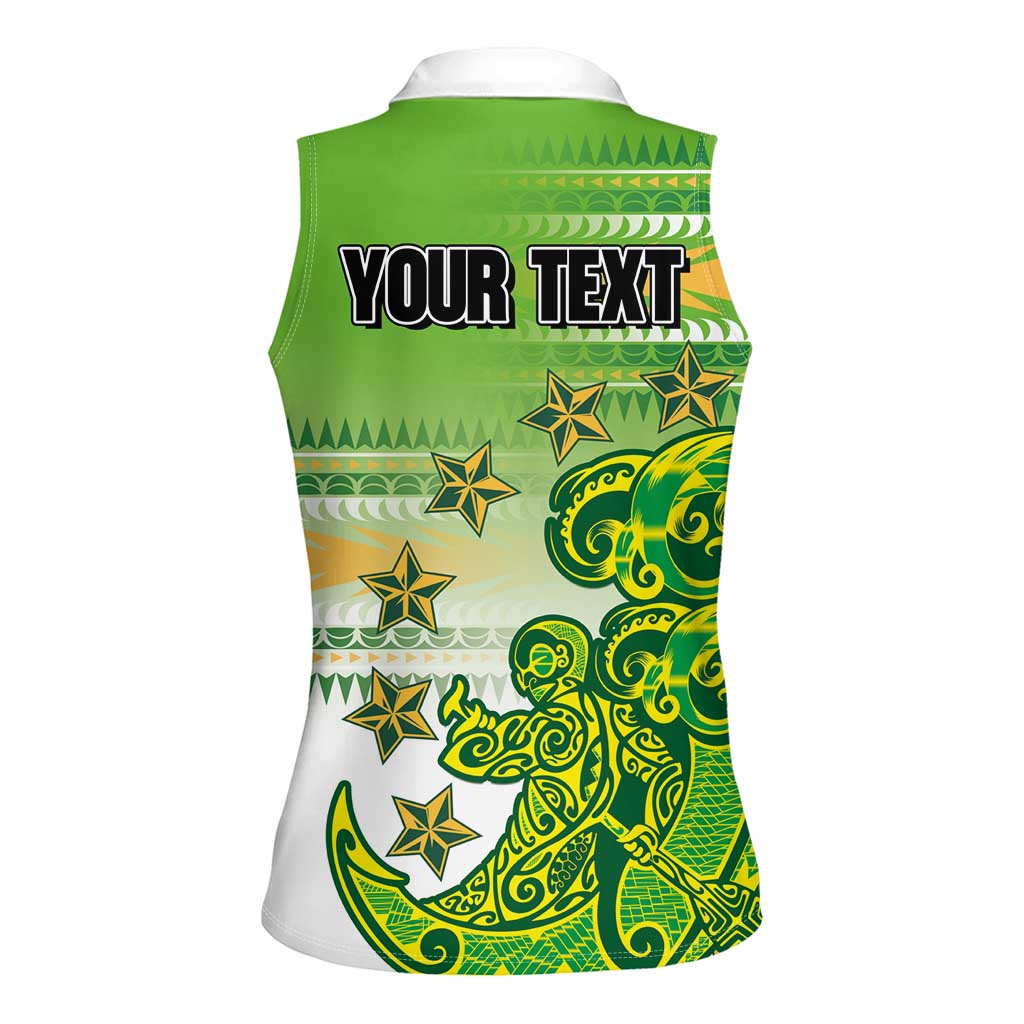 Personalised Cook Islands Va'a Race Women Sleeveless Polo Shirt Te Tatau Tattoos Sporty Style Green-White Color LT03 - Polynesian Pride