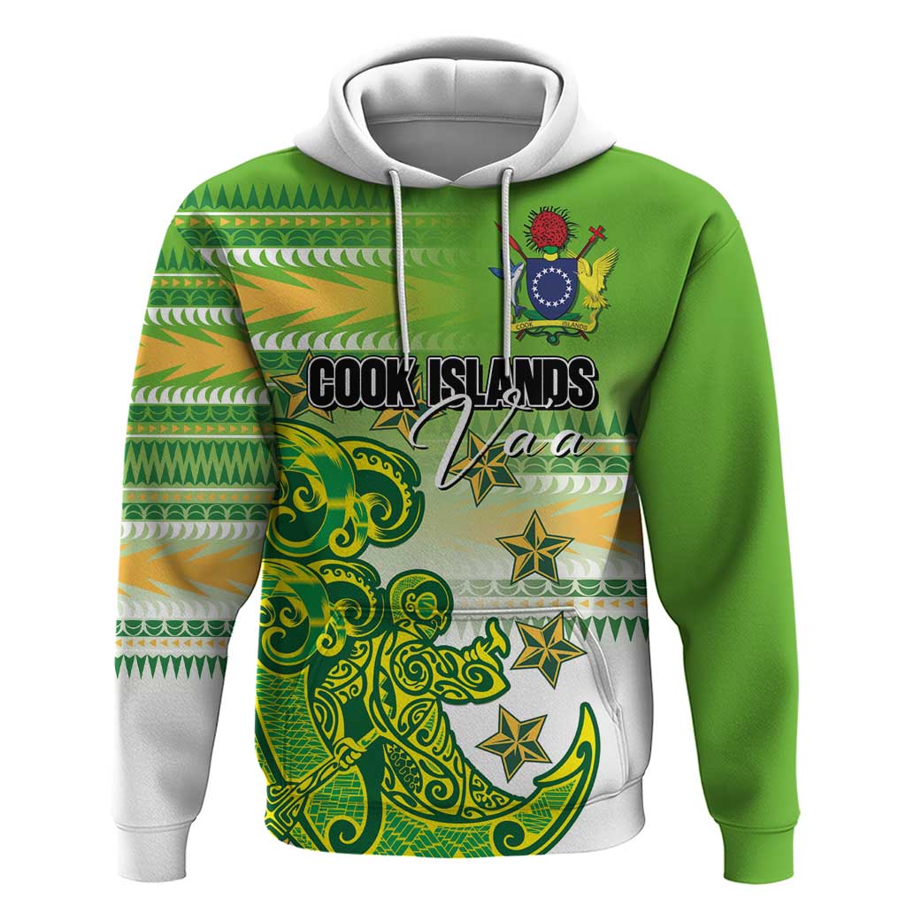 Personalised Cook Islands Va'a Race Zip Hoodie Te Tatau Tattoos Sporty Style Green-White Color - Polynesian Pride