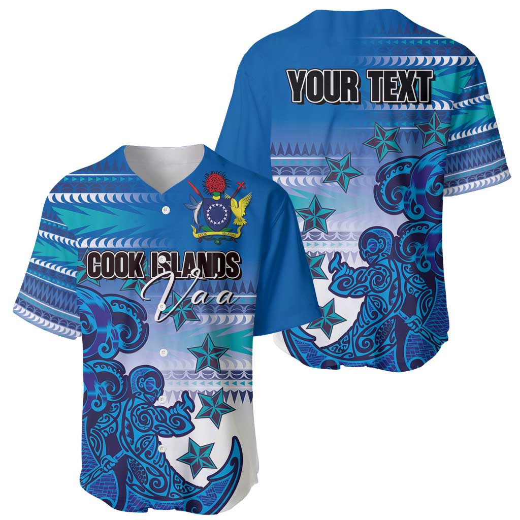 Personalised Cook Islands Va'a Race Baseball Jersey Te Tatau Tattoos Sporty Style Light Blue Color - Polynesian Pride