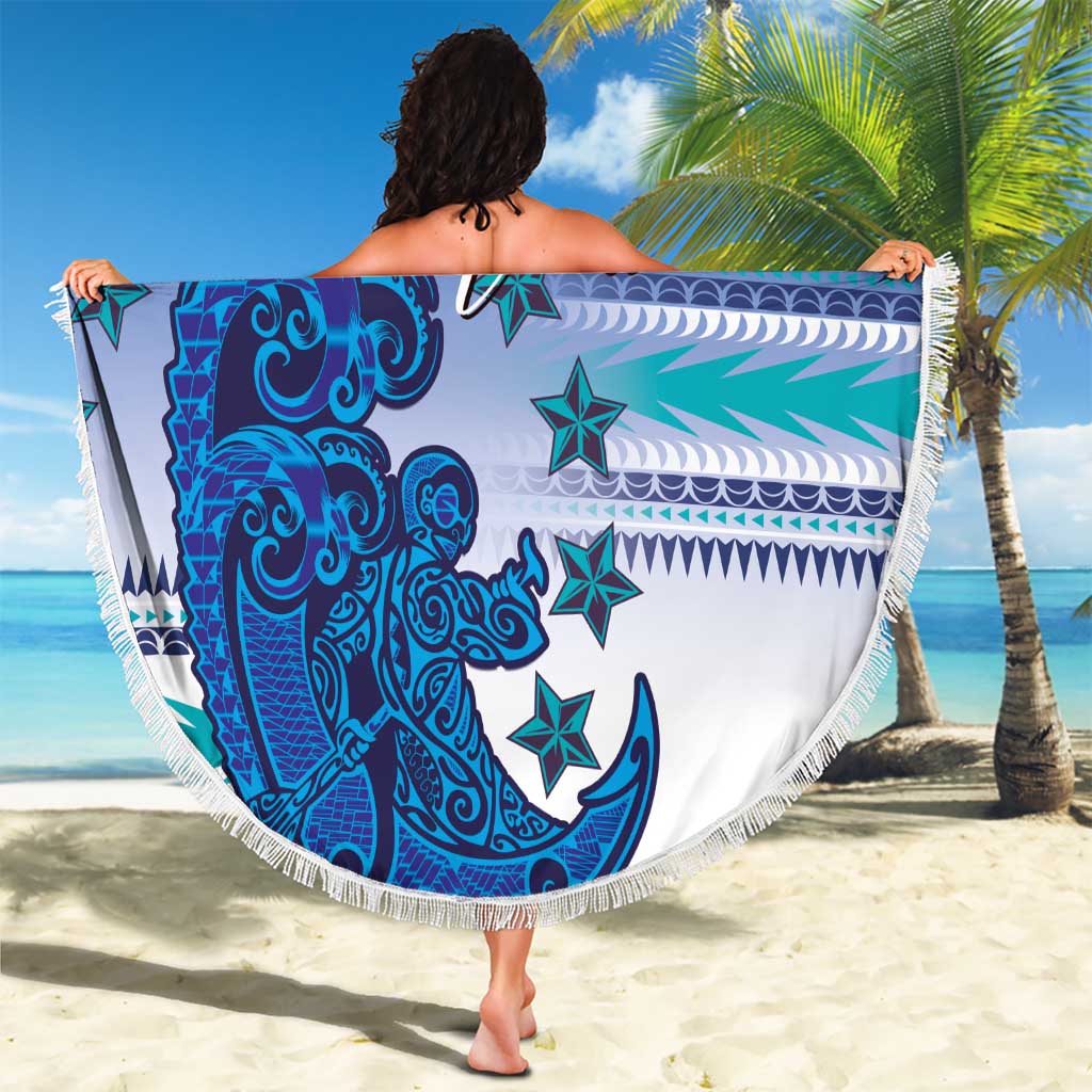 Cook Islands Va'a Race Beach Blanket Te Tatau Tattoos Sporty Style Light Blue Color - Polynesian Pride