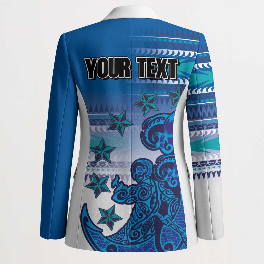 Personalised Cook Islands Va'a Race Blazer Te Tatau Tattoos Sporty Style Light Blue Color - Polynesian Pride