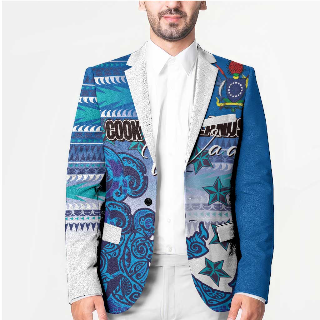 Personalised Cook Islands Va'a Race Blazer Te Tatau Tattoos Sporty Style Light Blue Color - Polynesian Pride