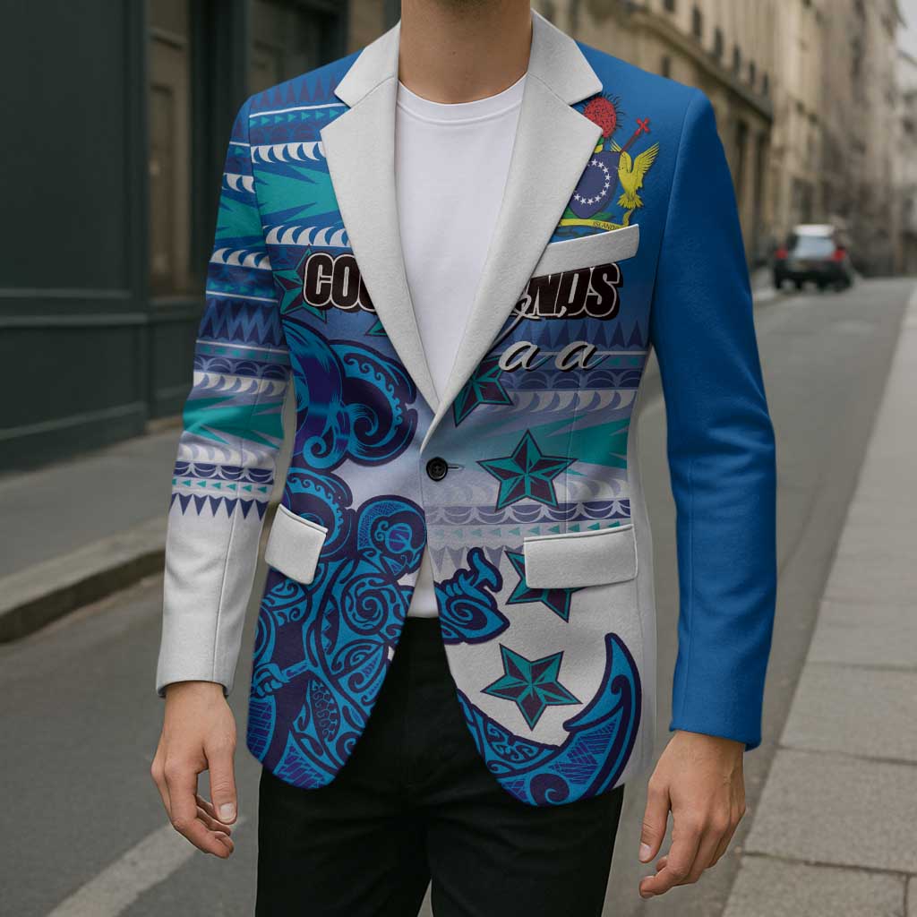 Personalised Cook Islands Va'a Race Blazer Te Tatau Tattoos Sporty Style Light Blue Color - Polynesian Pride