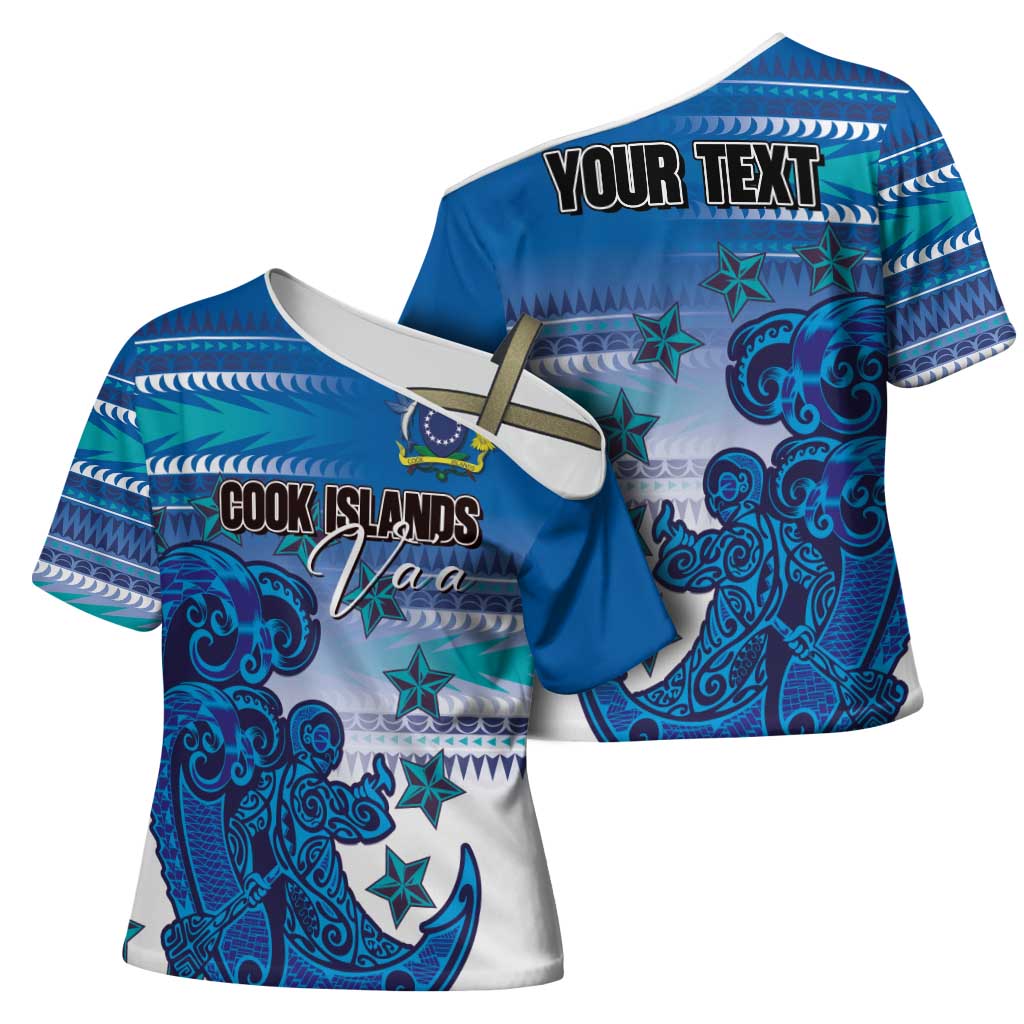 Personalised Cook Islands Va'a Race Cross Shoulder Shirt Te Tatau Tattoos Sporty Style Light Blue Color - Polynesian Pride