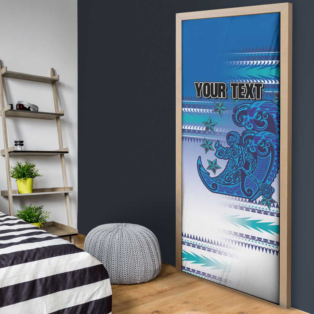 Personalised Cook Islands Va'a Race Door Cover Te Tatau Tattoos Sporty Style Light Blue Color - Polynesian Pride