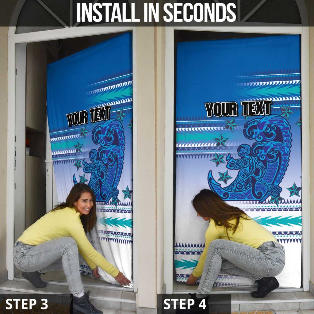 Personalised Cook Islands Va'a Race Door Cover Te Tatau Tattoos Sporty Style Light Blue Color - Polynesian Pride