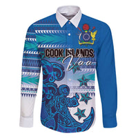 Personalised Cook Islands Va'a Race Family Matching Mermaid Dress and Hawaiian Shirt Te Tatau Tattoos Sporty Style Light Blue Color - Polynesian Pride