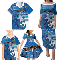 Personalised Cook Islands Va'a Race Family Matching Puletasi and Hawaiian Shirt Te Tatau Tattoos Sporty Style Light Blue Color - Polynesian Pride