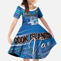 Personalised Cook Islands Va'a Race Family Matching Summer Maxi Dress and Hawaiian Shirt Te Tatau Tattoos Sporty Style Light Blue Color - Polynesian Pride