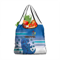 Cook Islands Va'a Race Grocery Bag Te Tatau Tattoos Sporty Style Light Blue Color - Polynesian Pride