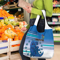 Cook Islands Va'a Race Grocery Bag Te Tatau Tattoos Sporty Style Light Blue Color - Polynesian Pride