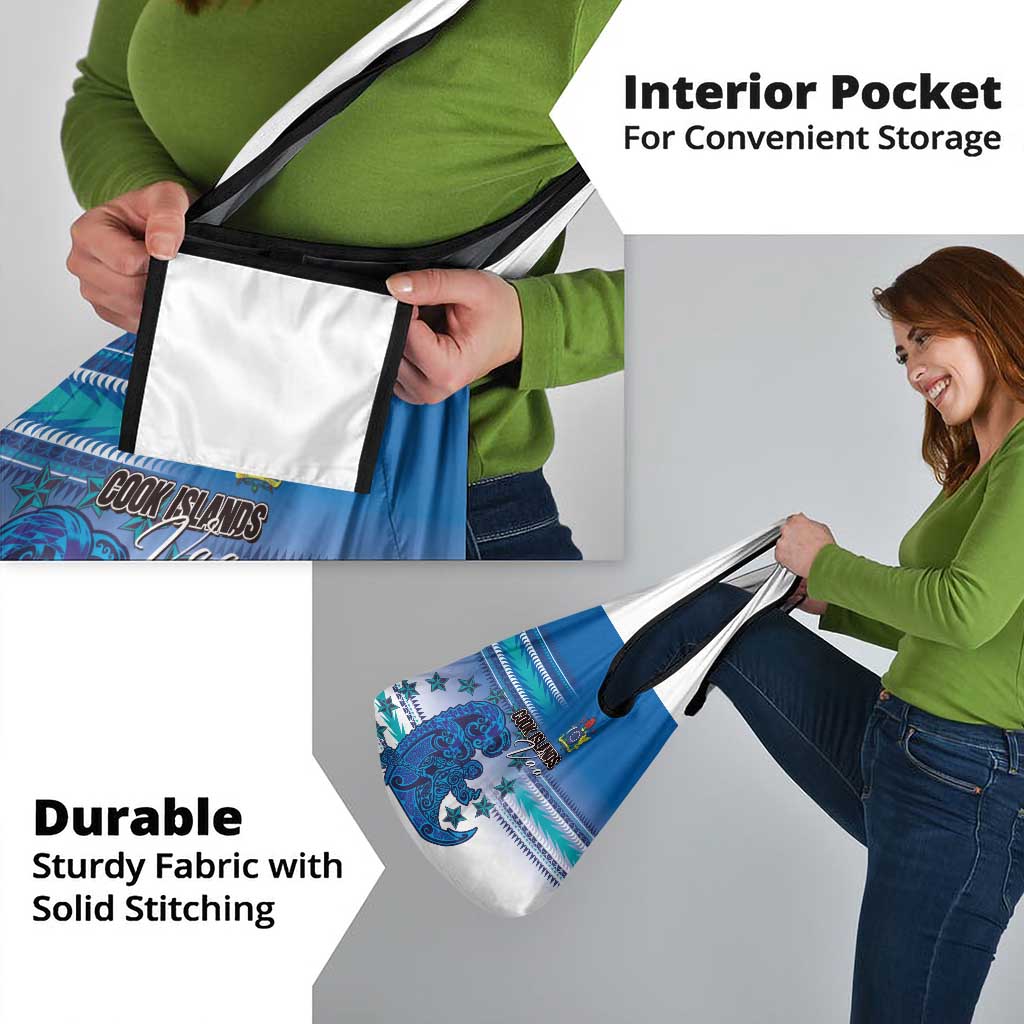 Cook Islands Va'a Race Grocery Bag Te Tatau Tattoos Sporty Style Light Blue Color - Polynesian Pride